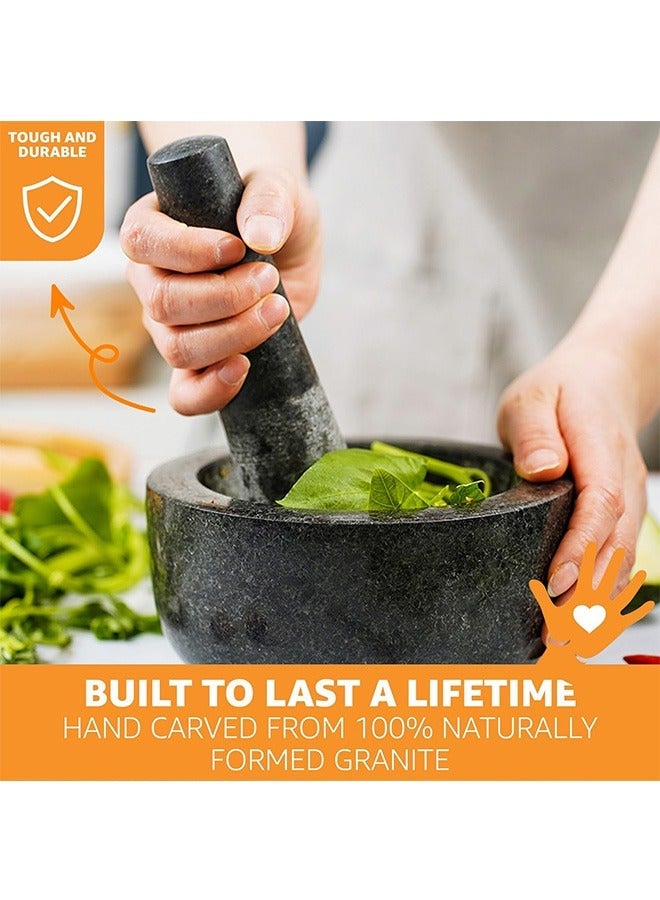 Garlo Granite Mortar and Pestle Set, 17CM Pestle and 16CM Mortar,Natural Unpolished, Non Porous Spice Grinder, Small Bowl for Kitchen Spices and Pesto - Image 2